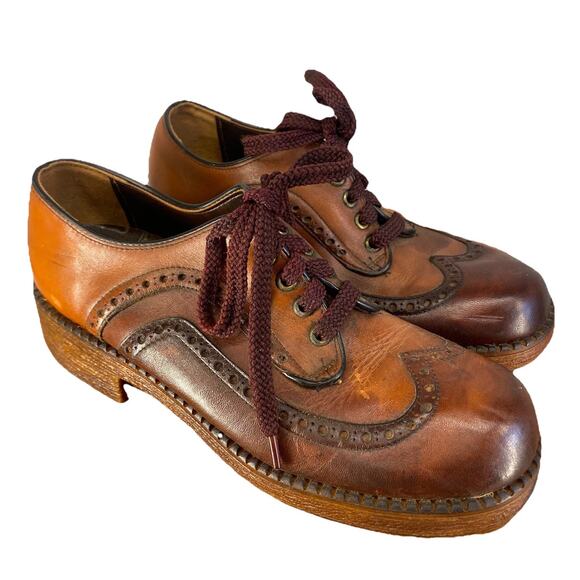 👞 Vintage 70s Two-Tone Brogue Oxfords Men’s 10 – Mod Rockabilly Style 🤎 - Picture 1 of 14